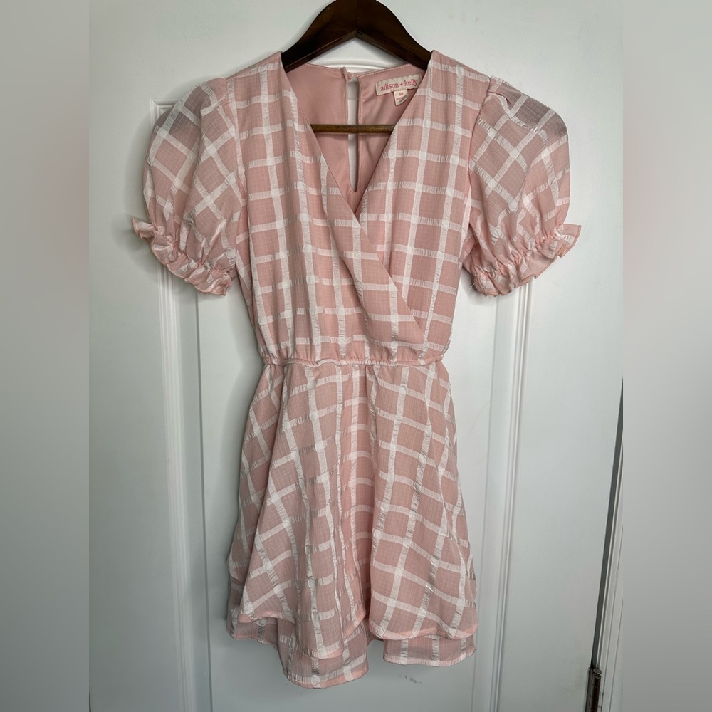 Allison+Kelly Pink and White Plaid Puff Sleeve Romper And Flowy Shorts